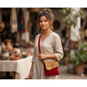 Unbranded Crossbody Bag Womens Small Burgundy Egyptian Tribal Geometric Boho‎